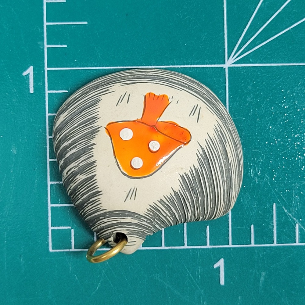 Handpainted Shell Mushroom Pendant Orange Cottagecore Woodland Jewelry Whimsical - Picture 10 of 10